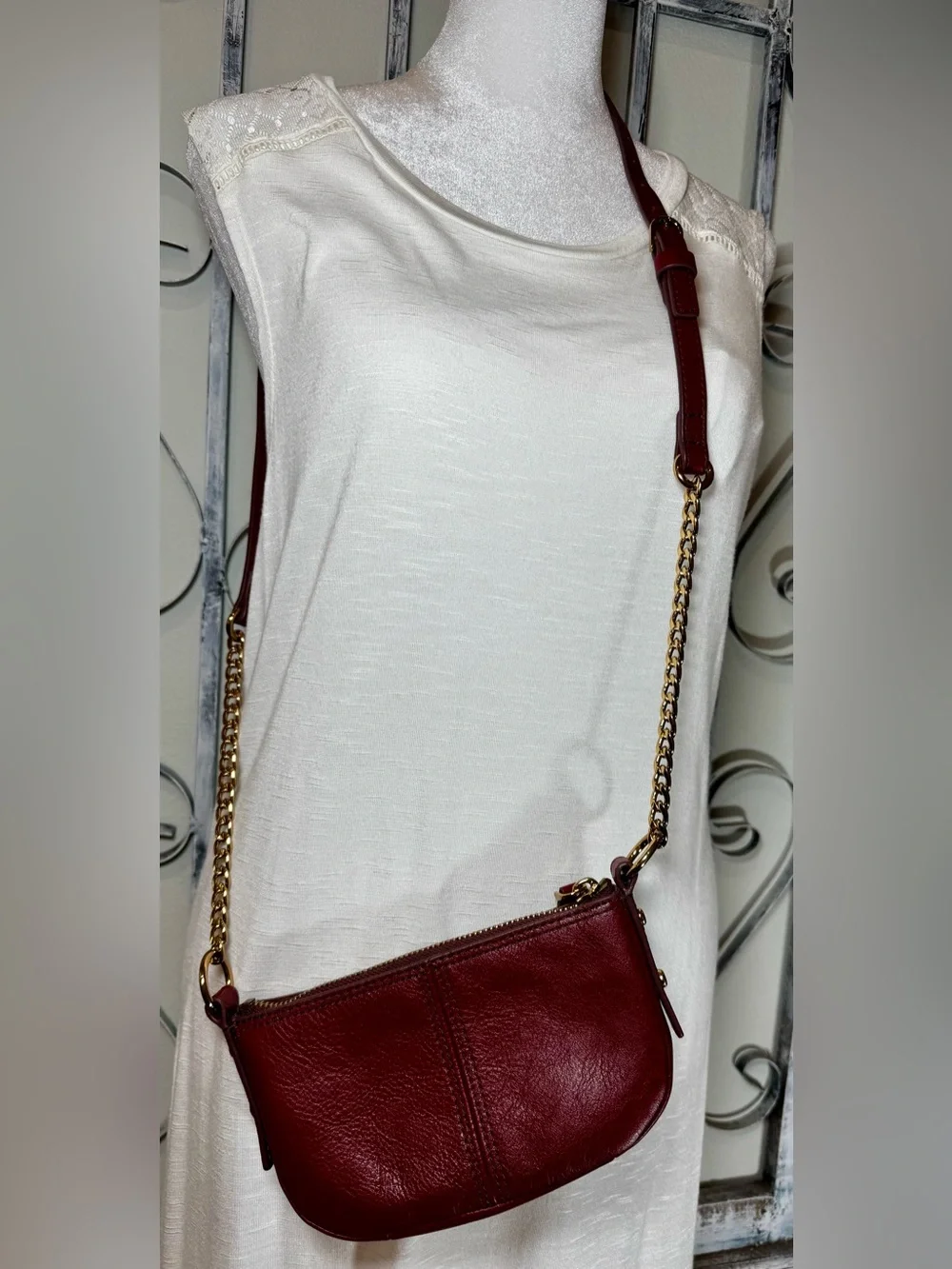 Fossil Jolie Leather Mini Crossbody Bag - Burgundy